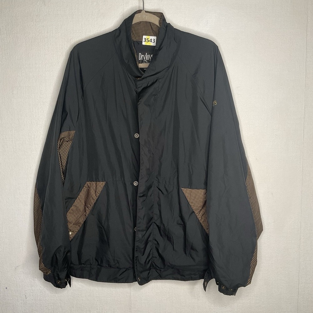 Footjoy Dryjoys Jacket Mens Large Black Tan Full Zip Rain Coat Golf Waterproof